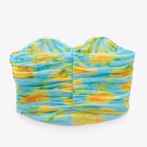 Zara tulle floral green and blue corset top - Picture 3 of 9